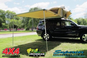The Ironman tent is supplied with an awning
