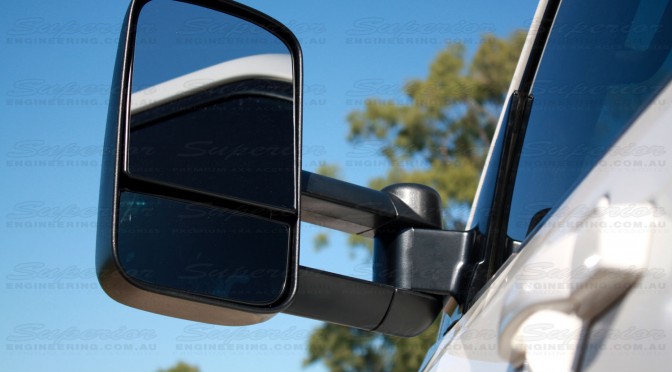 Left side Clearview Towing Mirror fitted to a late model Pajero